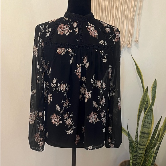 Lucky Brand Tops - Lucky Brand Sheer Floral Black Blouse